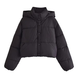Nouvelle veste matelassée à capuche noire pour femmes Parka de neige rembourrée en coton respirant avec doublure en lin Techniques imprimées - Product Image 5