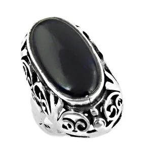 Anillo de Plata de Ley 925 con Ónix Negro para Hombre, Joyería Fina Vintage, Chapado en Rodio, Incrustaciones de Piedras Preciosas Talladas, Diseño Intrincado - Product Image 3