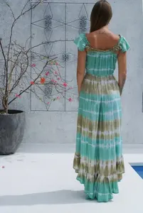 2023 à la mode Sexy cravate teinture dame élégant vêtements d'été arc-en-ciel couleur impression femmes décontracté longue Maxi robe - Product Image 3