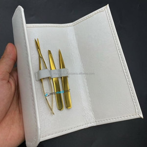 Pince à épiler cosmétique pour sourcils en acier inoxydable durable avec revêtement plasma doré, ensemble de pinces à épiler et ciseaux pour sourcils avec étui en cuir, LOGO personnalisé - Product Image 5