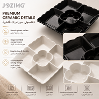 Assiette de service en porcelaine JOZING à 5 compartiments, noire et blanche, à bords festonnés, pour les dîners de fête