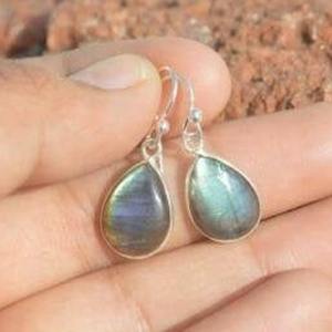 Pendientes clásicos de plata maciza 925, joyería para mujer, Plata de Ley 925, piedras preciosas de labradorita, estilo bohemio, pendientes hechos a mano, regalo - Product Image 3