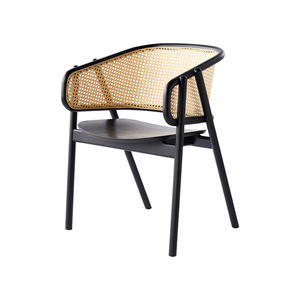 Chaise de salle à manger moderne en bois de teck massif avec dossier en rotin tissé pour intérieur et extérieur pour la maison, les meubles d'hôtel et les appartements - Product Image 4