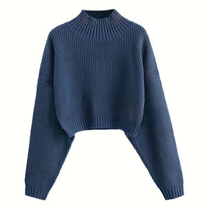 Suéteres con Logotipo Personalizado al por Mayor, Suéteres de Algodón para Mujer, Suéteres Holgados de Cuello Redondo y Manga Larga en Color Sólido - Product Image 4