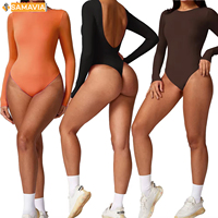 Mono de una pieza para mujer, estilo vintage, sexy, transpirable, ajustado, de punto, cuello alto, licra/algodón, pantalones cortos, manga larga, cómodo y elástico