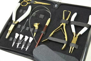Outil d'extension de cheveux attaché à la main couleur or Kit de poignée blanche avec aiguille Kit d'extension de cheveux et de perles professionnel pince - Product Image 3