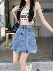 กระโปรงสั้นของผู้หญิงผ้าเดนิมผ้าฝ้าย100% ใส่สบายเอวธรรมชาติเป็นมิตรกับสิ่งแวดล้อมใส่ได้ทุกวันมีตัวเลือกขนาดตามสั่ง - Product Image 4