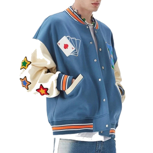 Chaquetas de Material de lana de color azul con chenilla, parches bordados personalizados, 2023 - Product Image 2