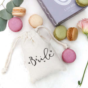 Bride Wedding Cotton Canvas Favor Bags 6-Pack Screen Printed Heart Design <b>Drawstring</b> Packaging for <b>Bracelets</b> Clothing Watches - Product Image 2