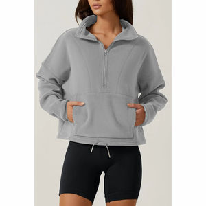 Sudadera con Capucha de Felpa de Algodón Premium, Suave y Duradera, para Mujer, Invierno, Cierre de Media Cremallera, Diseño Sólido, Informal - Product Image 4