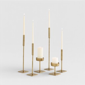 Modern Gold Metal Candle Holders <b>Set</b> With <b>Square</b> Base For Contemporary Unique Decoration - Product Image 1