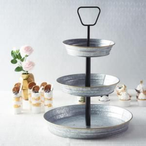 Support de plateau de service rond à 3 niveaux en métal galvanisé de style ferme avec poignée pour la décoration de la cuisine et de la maison à prix abordable - Product Image 6