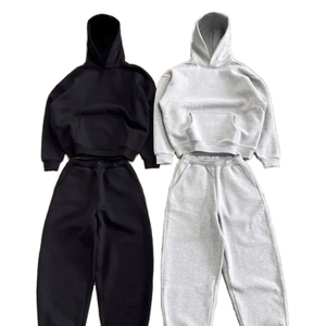 Custom Streetwear Heavy Cotton Zip up Terry Oversized Side Stripe Pantalones de chándal y Sudadera con capucha Set Zip up Chándales - Product Image 4