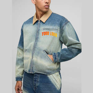 Chaqueta de mezclilla azul sólido para hombre, de moda, con cuello vuelto, de secado rápido, 100% algodón. - Product Image 3