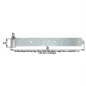 Hot-Dip Galvanized Steel <b>Strap</b> <b>Hinge</b> 60mm Width 1200 X 60mm Length 8mm Thickness Rounded GAH with 20 mm Hooks & Rails Product - Product Image 3