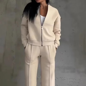 Conjunto de Sudadera con Capucha y Cremallera, 100% Algodón, Bordado Personalizado, Talla Grande, Forrado, Transpirable, para Invierno, Unisex, Diseño Sólido - Product Image 3