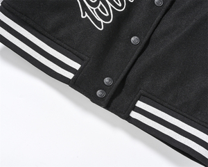 Veste bomber varsity premium pour hommes, veste pour hommes, manches en cuir noir, corps en laine, boutons pression, streetwear, vêtements d'hiver, mode - Product Image 4