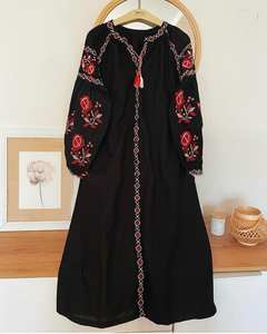 Black Ukraine Embroidered <b>Dress</b> Handmade Vishivanka Style with Traditional Ornament and <b>Women</b> Embroidered Blouse Details - Product Image 4