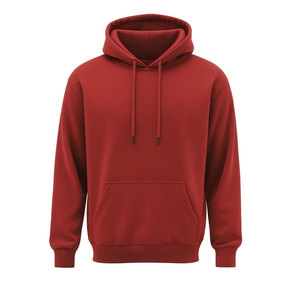 Men's Red Hooded Sweatshirt Regular Fit Casual Pullover With Front Pocket Autumn Wear French Terry Knitted <b>Hoodie</b> - Product Image 1