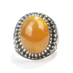 <b>925</b> Sterling <b>Silver</b> Men's <b>Ring</b> Pressed Oval Amber with Bezel Setting Pen-Shaped Design for Everyday Wear - Product Image 4