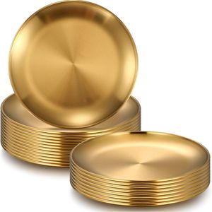 Assiette de présentation en métal doré brossé de luxe |   Sous-plat décoratif rond en acier inoxydable pour mariage et événements 13 pouces Table décorative - Product Image 4