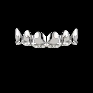 Rejillas Dentales Plateadas Pulimentadas con Detalles de Diamantes Moissanite para Dientes Superiores e Inferiores, Estilo Minimalista Hip Hop, Acabado Premium - Product Image 1