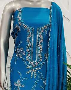 Designer moderne indien pakistanais vêtements non cousus belle Premium fête porter des costumes brodés à la main mode-avant - Product Image 1