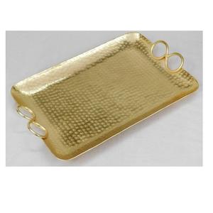 Plateau de service à feuille unique en métal fait à la main plat décoratif pour la maison et l'hôtel plateau de serveur de table couleur or fini - Product Image 4