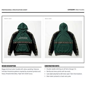 เสื้อฮู้ดดี้ผู้ชายผ้า 300gsm แบบสั่งทำพิเศษ คุณภาพสูง ผ้าฟลีซโพลีเอสเตอร์/คอตตอน ดีไซน์ต่อผ้าสีเขียว ทรงปกติ ไซส์ XL ประดับคริสตัล - Product Image 6