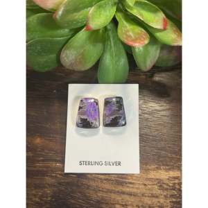 Pendientes Étnicos Navajo con Charoita, Granate y Diamante, Oro de 14K, Diseño Geométrico, Engaste de Bisel, Plata de Ley con Incrustaciones de Oro Rosa - Product Image 1