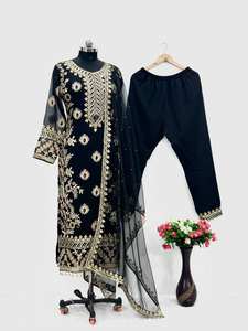Traje Salwar de color negro de alta demanda en tela de Georgette de imitación y trabajo de secuencia china para ropa de mujer India pakistaní - Product Image 2