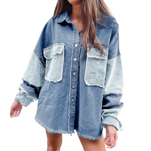 Nouveau Style dame Jean vestes à manches longues femme Denim veste femmes quantité coton bleu OEM poches personnalisé lumière teint patchs - Product Image 2