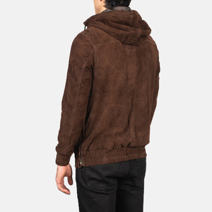 Kenton Men's Hooded Mocha <b>Suede</b> <b>Jacket</b> XL Size Lightweight and Windproof with Feature-Packed Design - Product Image 2