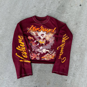 Sudadera Personalizada de Felpa Francesa Gruesa 100% Algodón, Cuello Redondo, Manga Larga, Corte Cuadrado, Estampado Gráfico, Camiseta Corta de Alta Calidad - Product Image 1