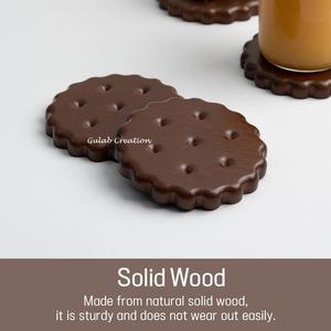 Juego de posavasos de madera de mango redondo marrón con diseño de galletas con soporte de madera clásico accesorios de Mesa para el hogar y la Oficina - Product Image 3