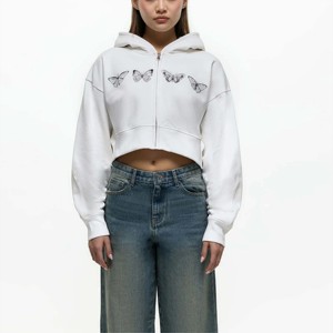 Sweat à capuche zippé pour femmes à la mode avec effet lavé unique et ourlet côtelé pour un style décontracté - Product Image 4