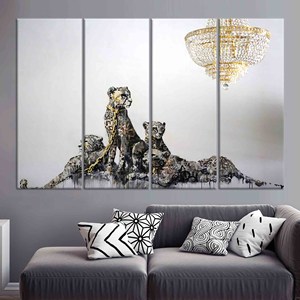 Elegante cuadro en lienzo con estampado de guepardo: decoración moderna con motivos de leopardo, JUEGO DE 4 CUADROS EN LIENZO - Product Image 1