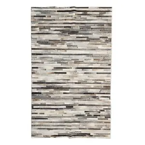 Modern Design Multi-Color Grey Cow Skin Pure Real Cowhide Fur Leather Hair-on Handmade Patchwork Striped Area Rug