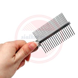 Venta al por mayor de calidad superior de acero inoxidable peine de doble cara con mango de madera para perros y gatos Aseo - Product Image 6