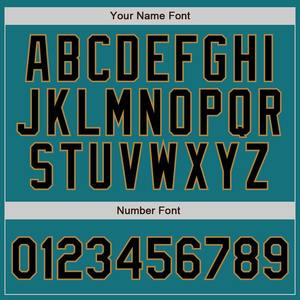 Maillot de baseball personnalisé bleu sarcelle noir à fines rayures-vieil or authentique - Product Image 4