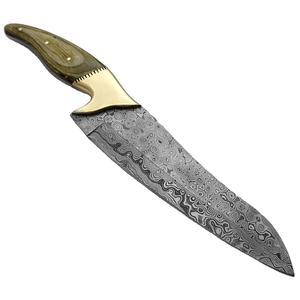 Cuchillo de Chef de Acero de Damasco de 13 Pulgadas Hecho a Mano por Ahmad Fabric con Funda de Cuero y Mango Hermoso Personalizable - Product Image 1