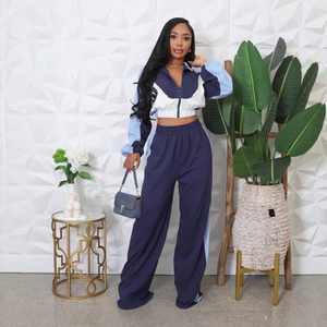 Ensemble de vêtements de sport pour femmes à motif uni, coupe régulière, décontracté, respirant, veste courte à genoux, pantalon large à taille haute - Product Image 2