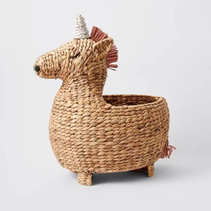 Cesta de almacenamiento de jacinto de agua en forma de unicornio, organizador funcional ecológico y bonito para guardería o sala de juegos - Product Image 1