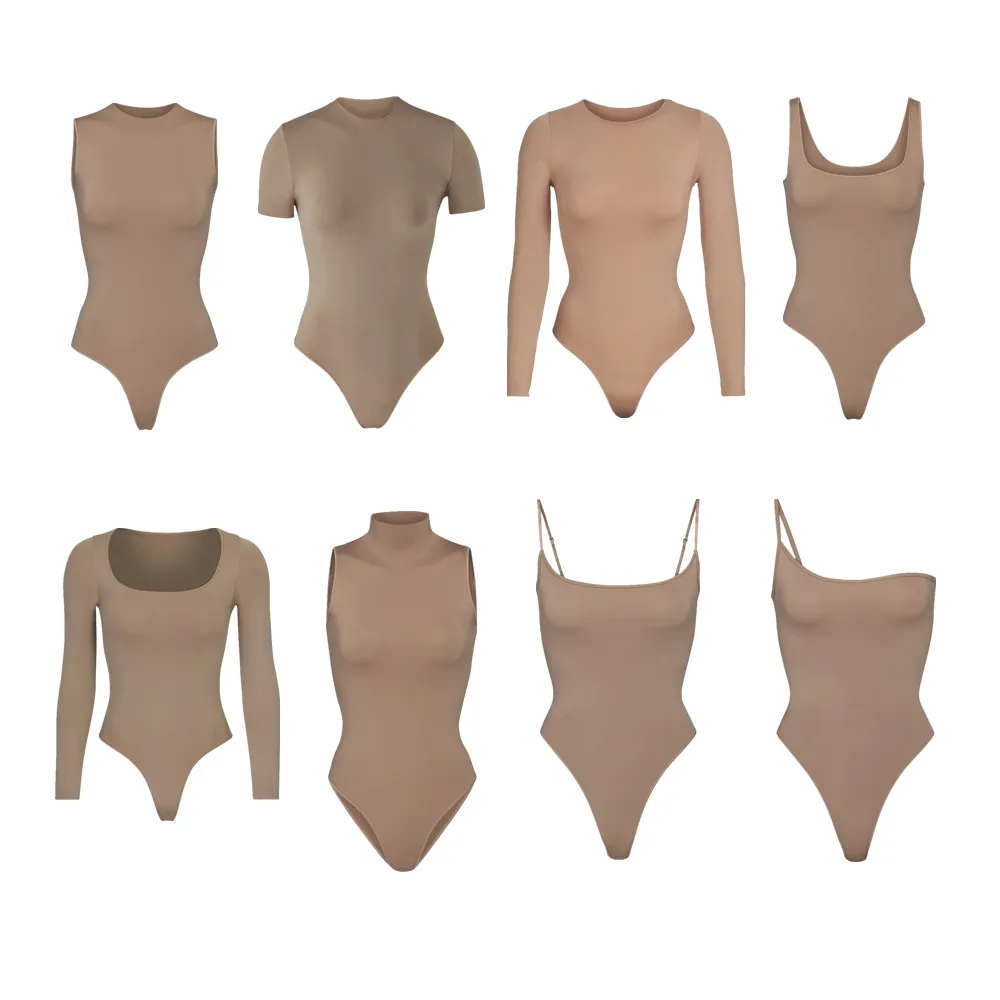 Benutzer definierte Damen Body suits Skims Langarm Bodysuit mit Rundhals ausschnitt Ärmelloser Rundhals ausschnitt Einteiliger Jumps uit Bodysuit