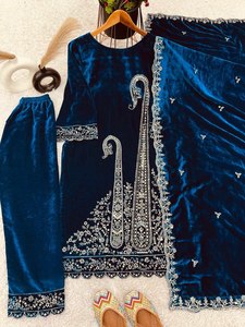 <b>Perfect</b> <b>Fit</b>& Design WALIMA Look Kashmiri Style Fully Stitched Viscose Modal Velvet Beautiful Designer Ethnic Salwar Suit Dress - Product Image 3