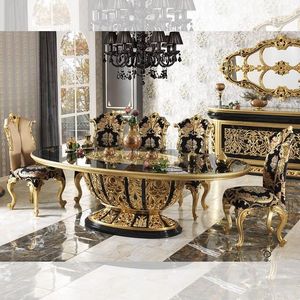 European Traditional Oval Dining Table Set 6 <b>Chairs</b> Black Gold <b>Hand</b> Carved Wood Antique Style Furniture for Hotel Apartment Use - Product Image 3