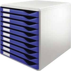 Leitz 10-<b>Drawer</b> Organizer Box DIN A4 Extra-Wide Light Grey Housing Blue <b>Drawers</b> - Product Image 1