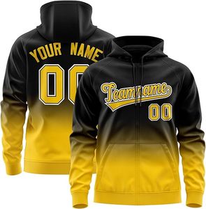 Custom Embroidered Gradient Zip Corduroy Windproof Men's Fleece Jacket Black Yellow Team Name Number Personalized Baseball - Product Image 1