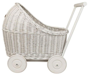 Mini Poussette en Rotin Naturel Coloré Jouet pour Enfants avec Accessoires de Poupée pour Jeunes Enfants - Product Image 3