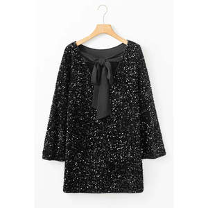 Abito Mini con Paillettes a Collo Tondo e Maniche Lunghe, Elegante Vestito da Cocktail - Product Image 6